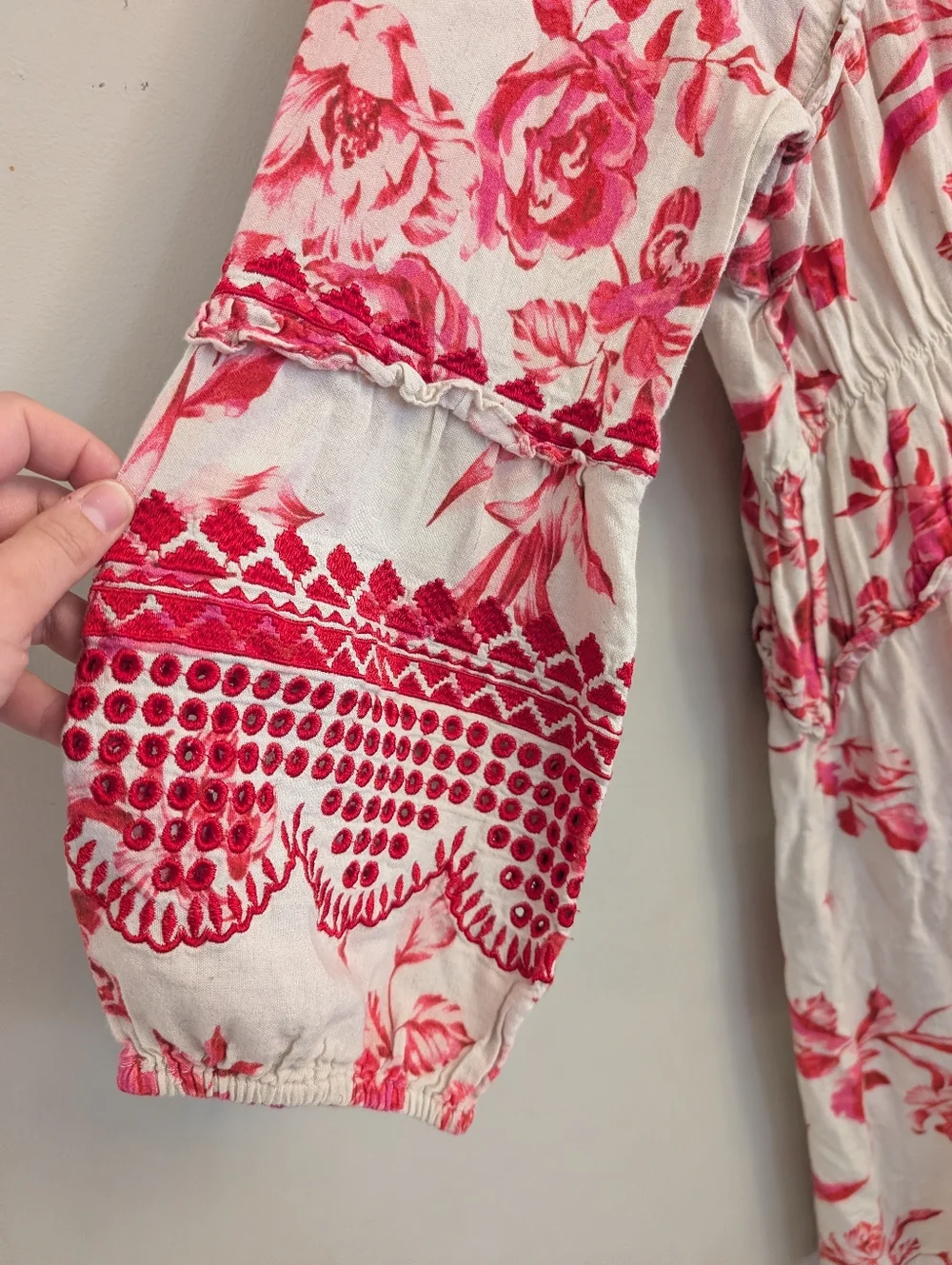 Vineet Dahl Anthropologie Pink Toile Linen Embroidered Dress Size L - Picture 5 of 8